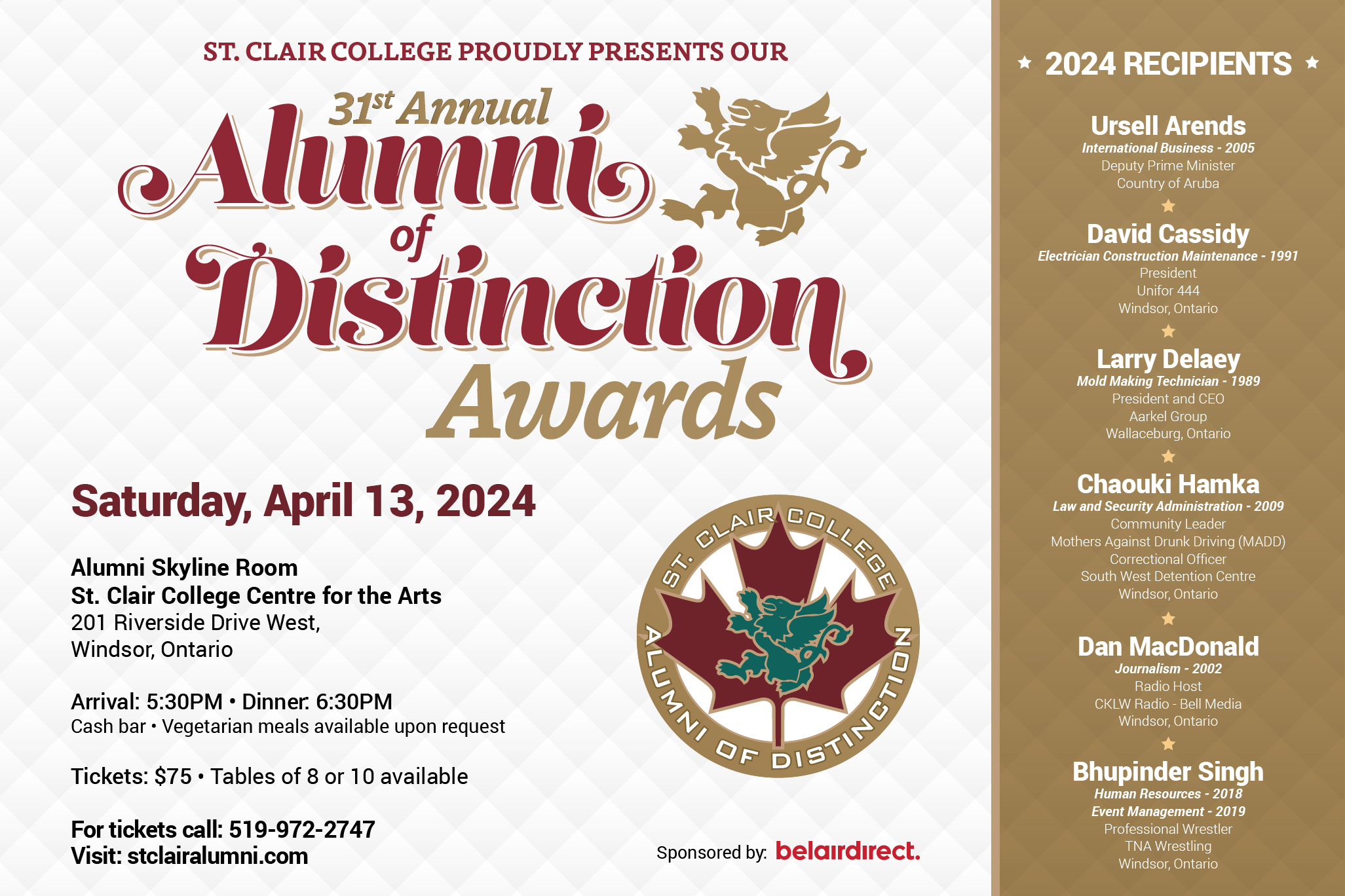 31st Annual Alumni of Distinction Awards Dinner. Saturday, April 13, 2024
