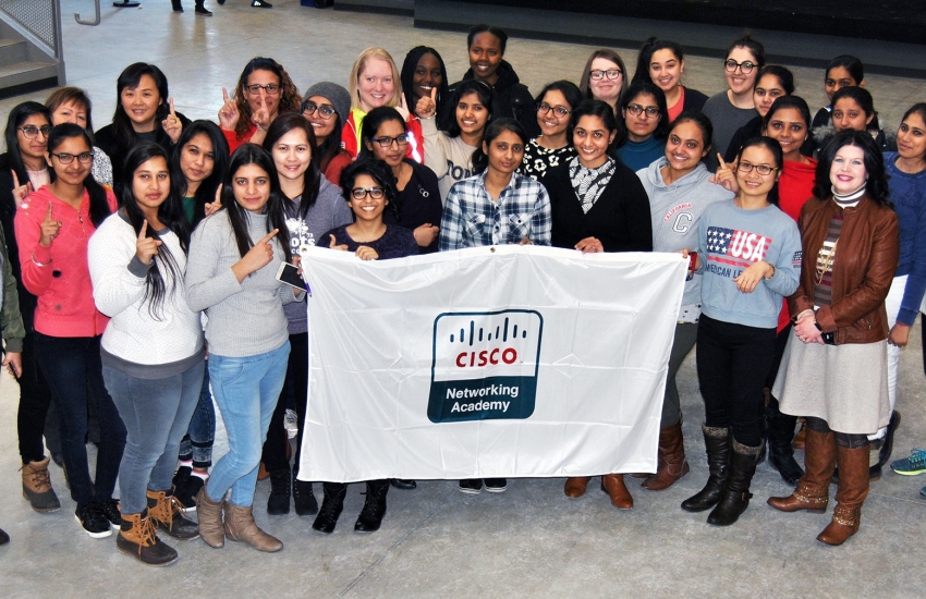 Cisco Networking students with Patti France