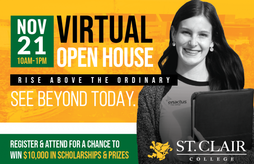 St. Clair College will hold its first-ever virtual Open House November 21, from 10 a.m. to 1 p.m.